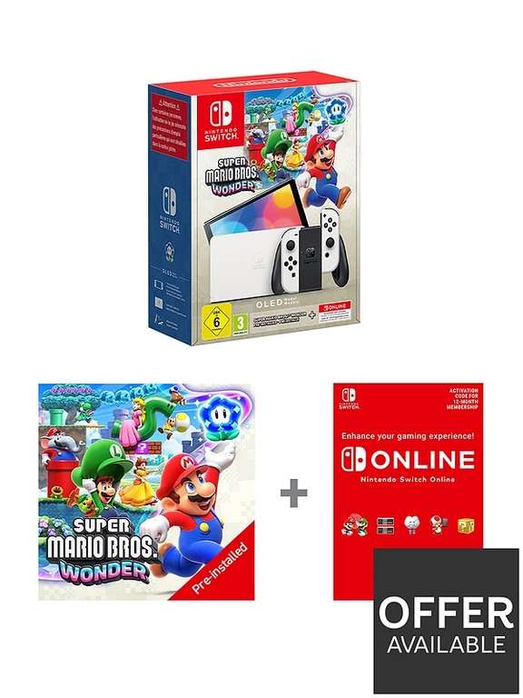 Nintendo Switch OLED Console + Super Mario Bros. Wonder + 12 Months Nintendo Switch Online +  Back With Code - Free C&C (Effective )